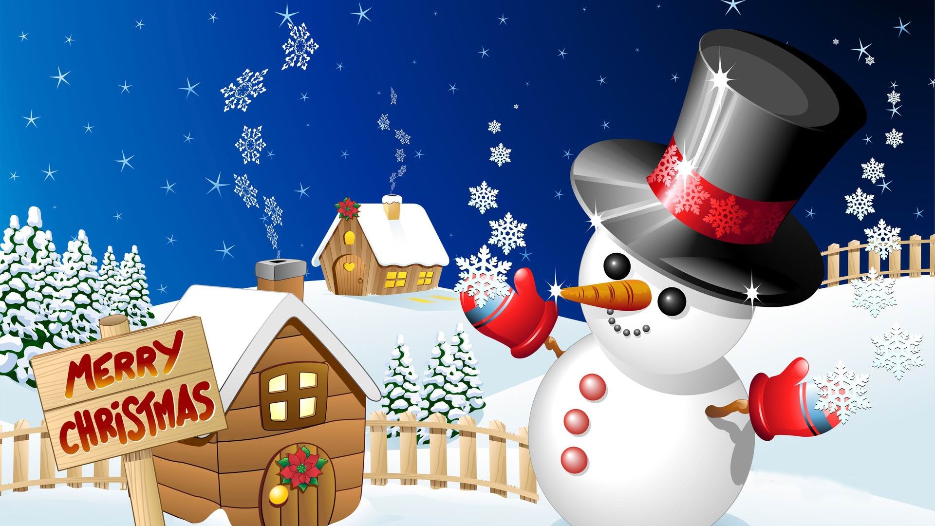 Cute Snowman Christmas Background Image HD 1920x1080