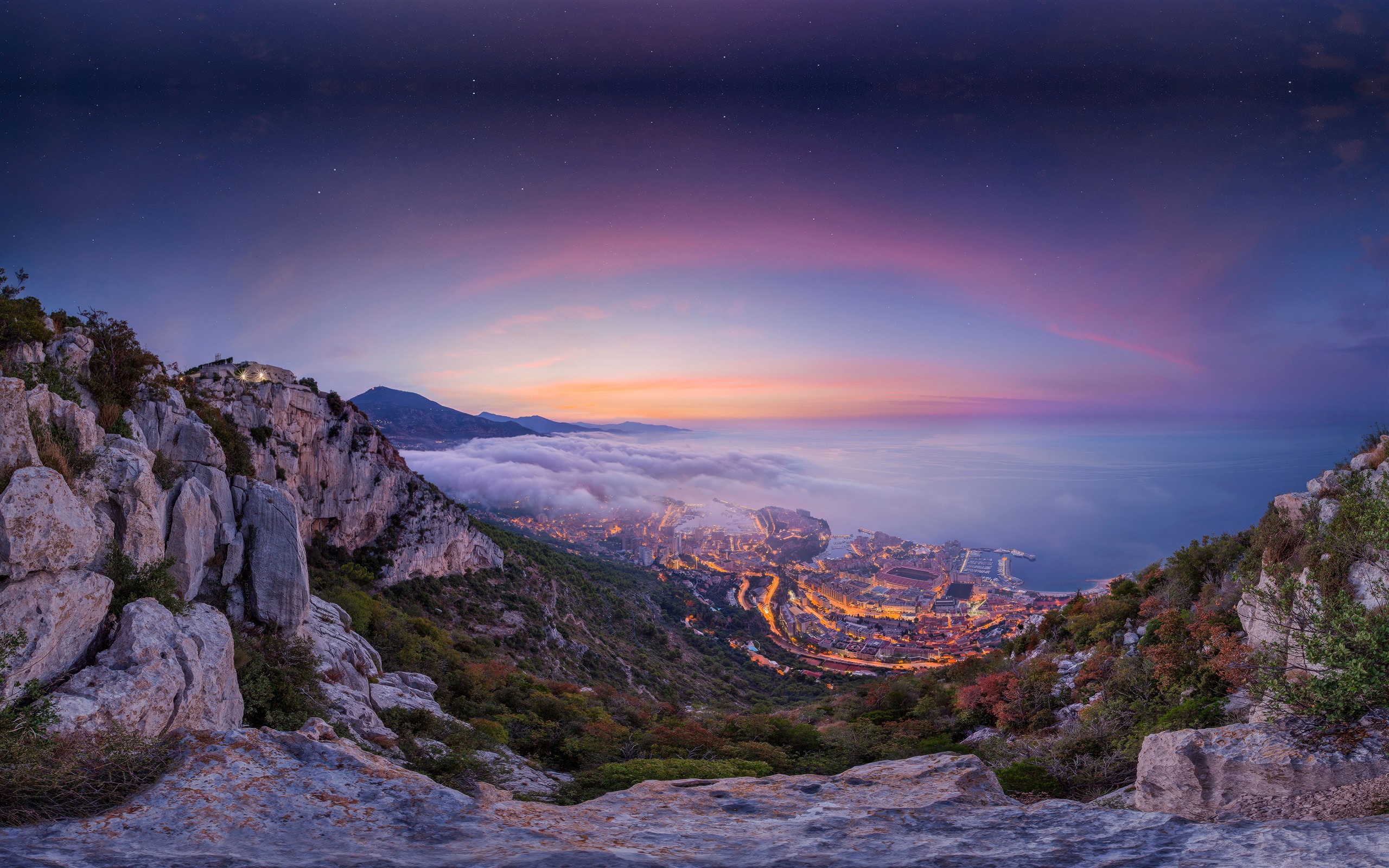 Monaco Coast Fog Summer Sunrise Panoramic