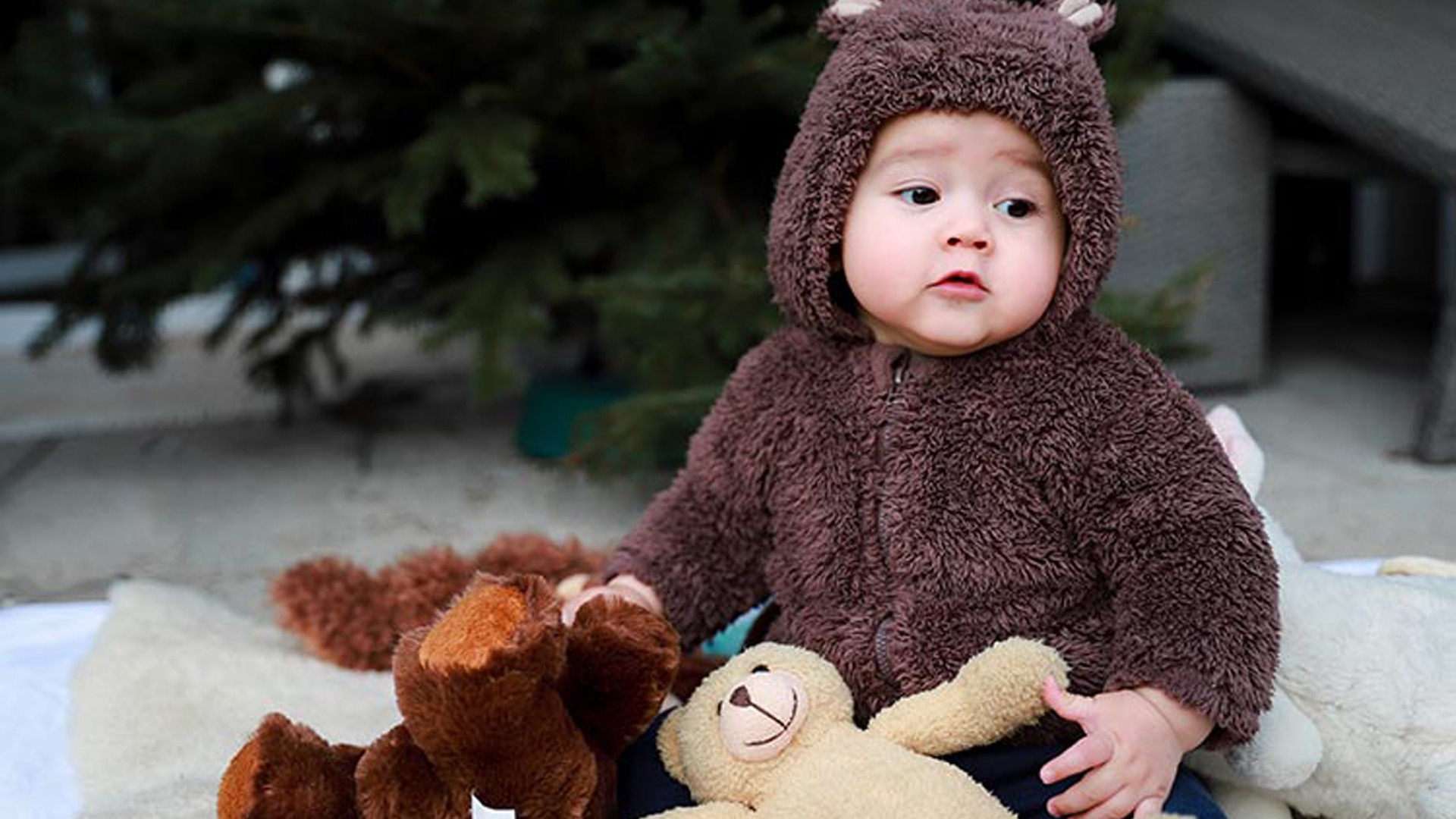 Baby Is Wearing Brown Woolen Knitted Dress