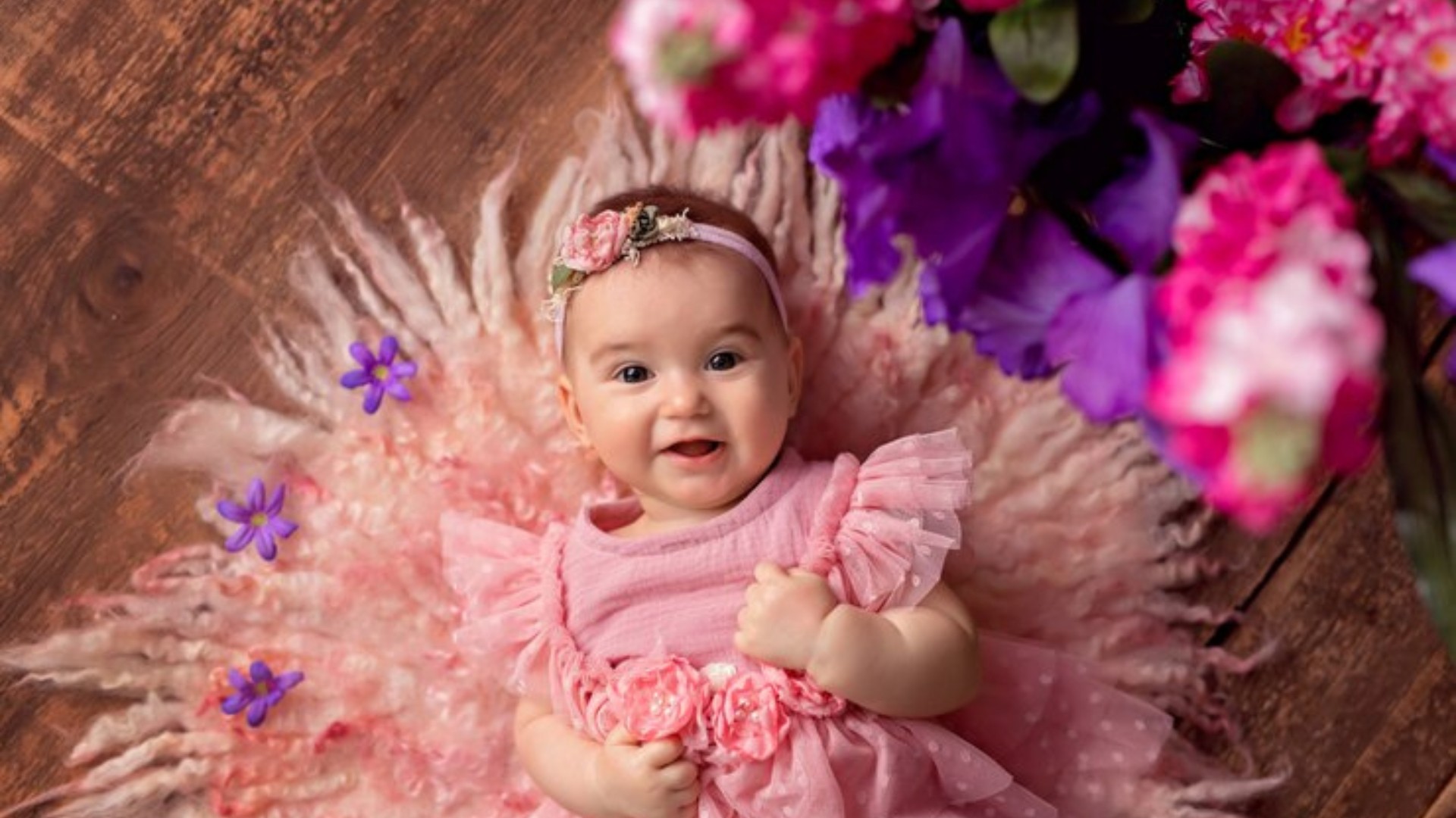 Cute Baby Smiley Face Light Pink Dress Photoshoot