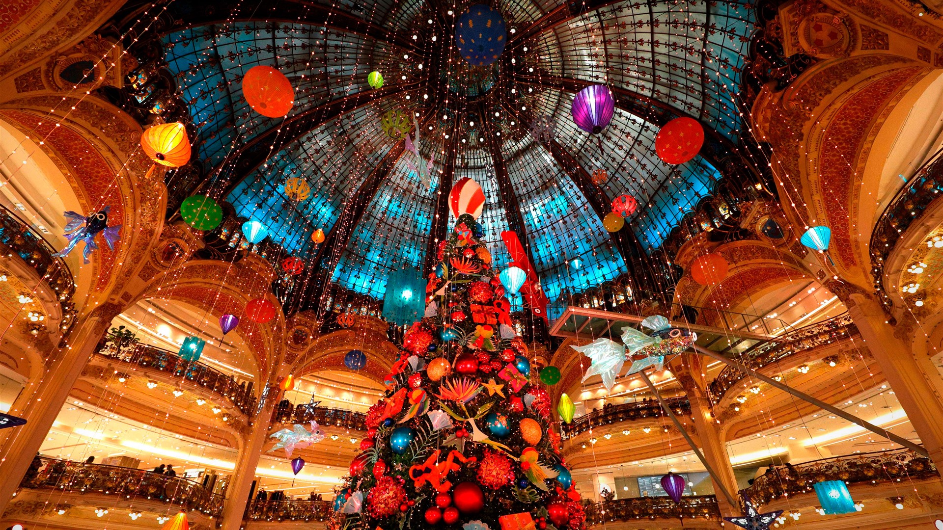 France Galeries Lafayette Christmas Tree Wallpaper 1920x1080 