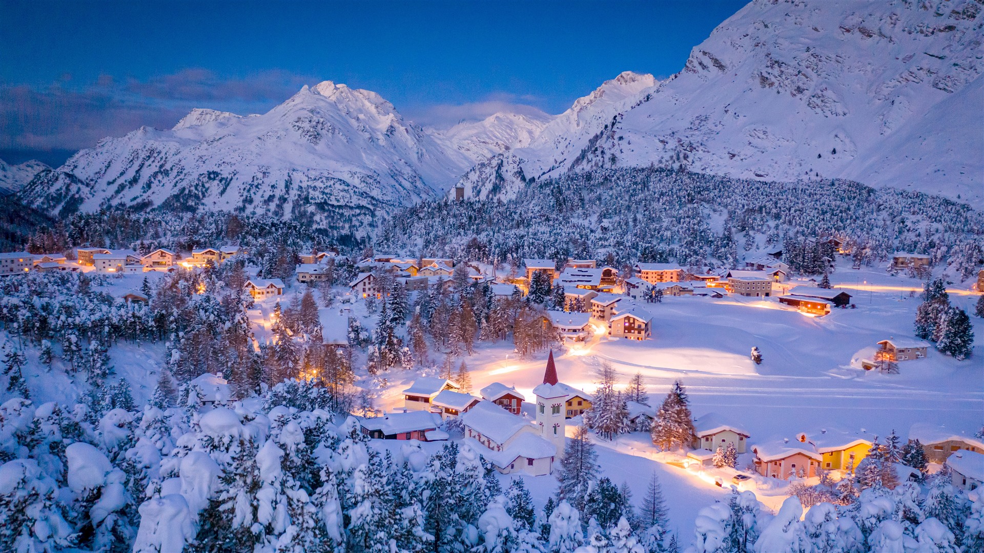 White Maloja Church Christmas Night Wallpaper 1920x1080 