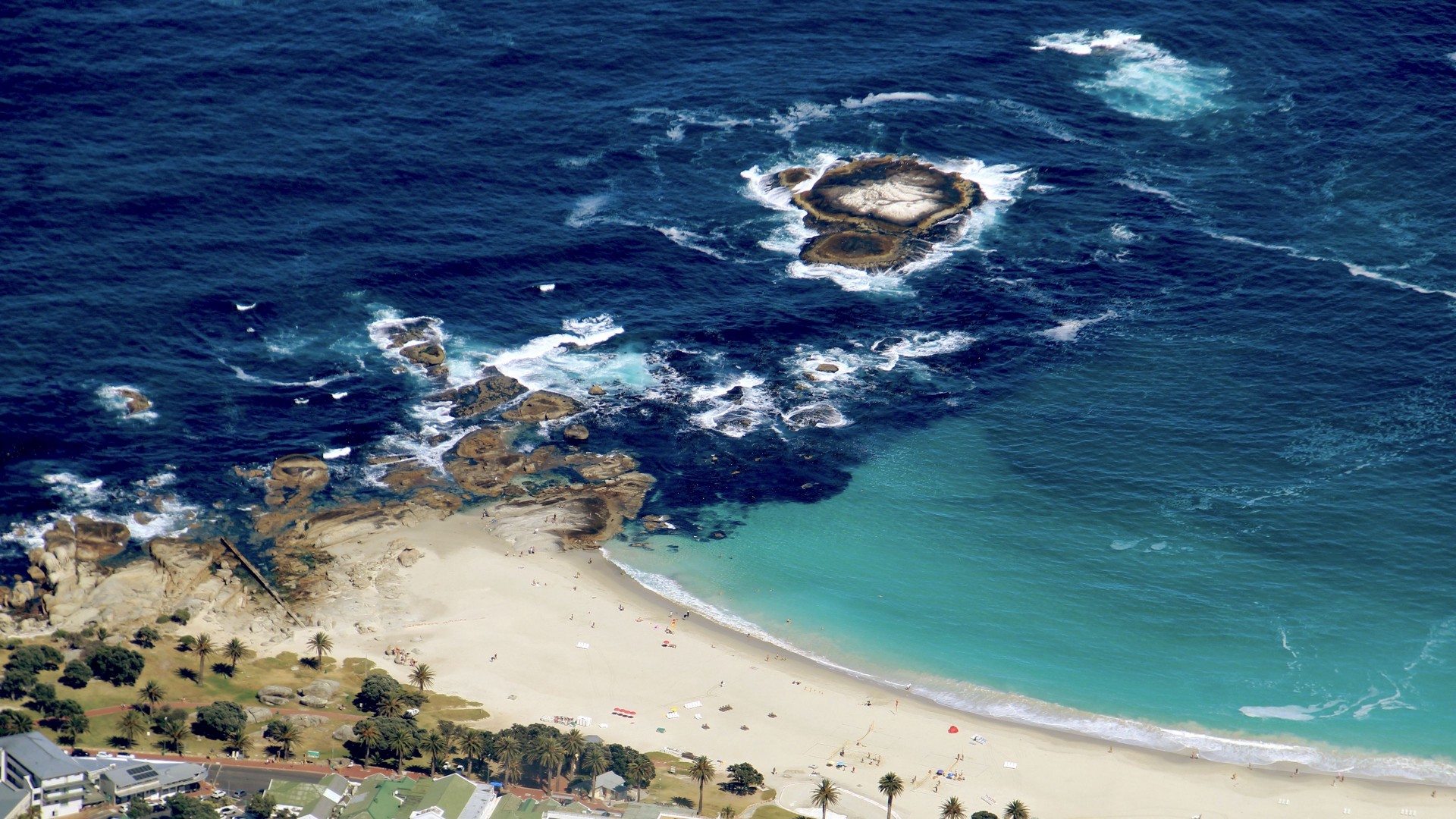 Aerial View Island Sea Waves Foam Shore 