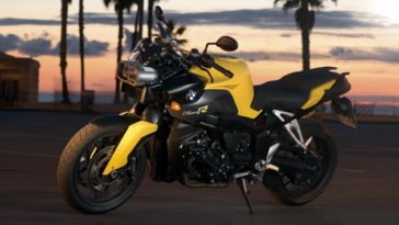 Yellow Black BMW K 1200 R Motorcycle Sunset Background