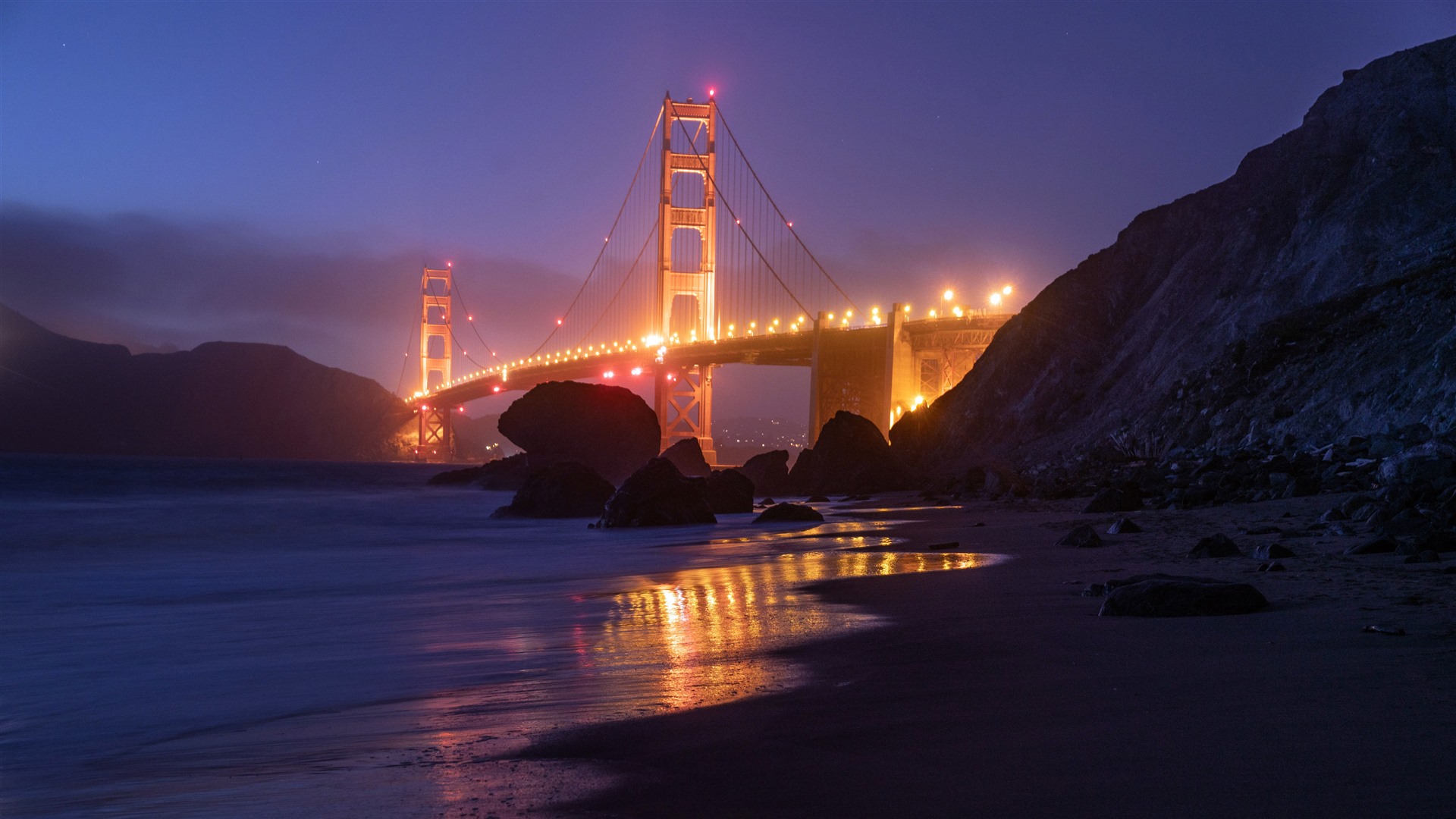 California Golden Gate Bridge Coast Mist Night 