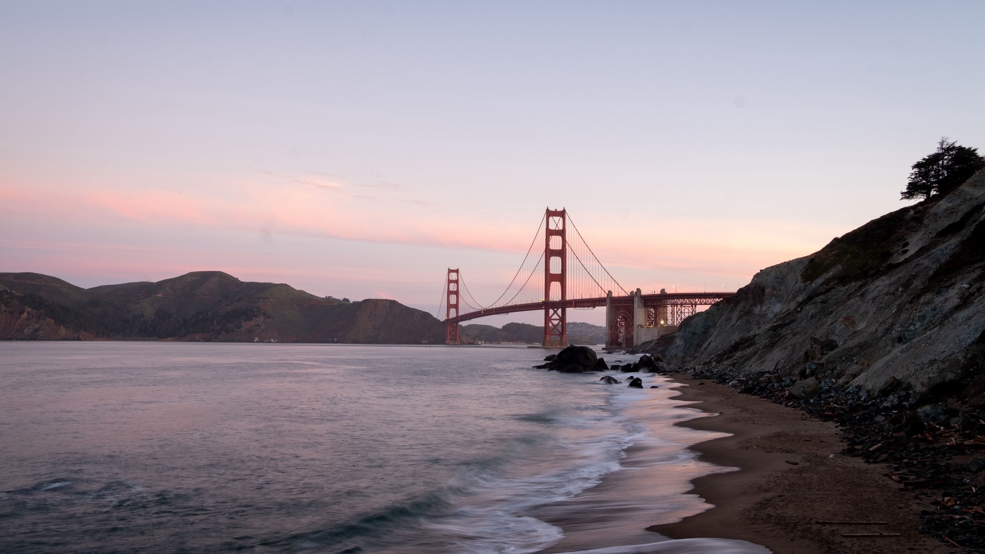 Landscape Bridge Sea Waves Coast Stones Rock Sky Mountains