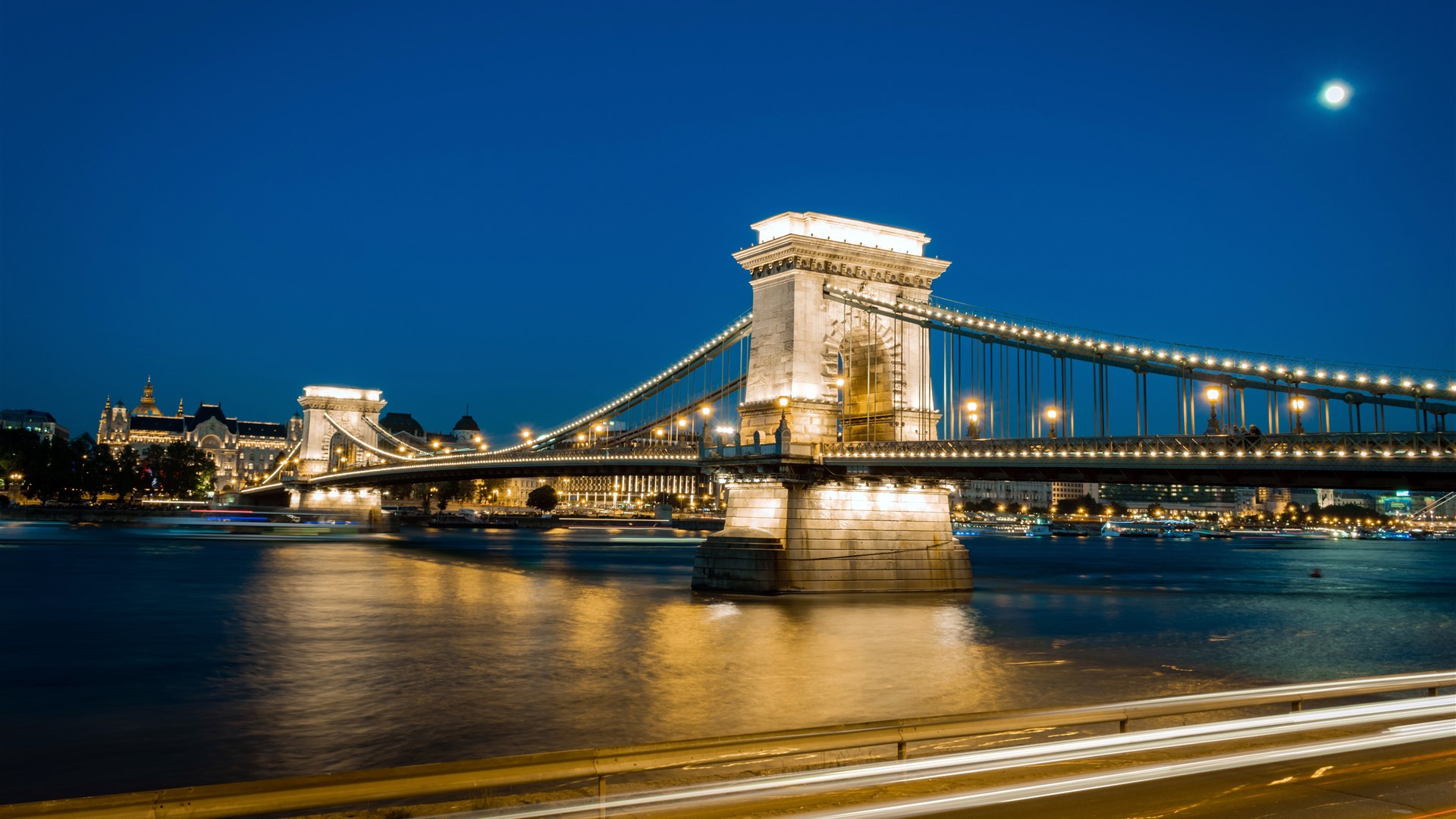 Szechenyi Chain Bridge Budapest Hungary Night HD Wallpaper 1920x1080 