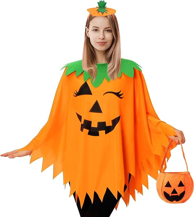 Halloween Pumpkin Poncho for Women