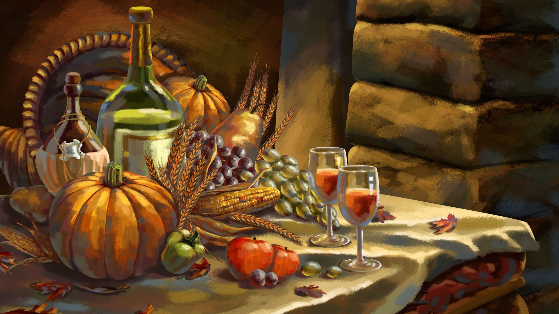 Dining table at Thanksgiving day illustration design