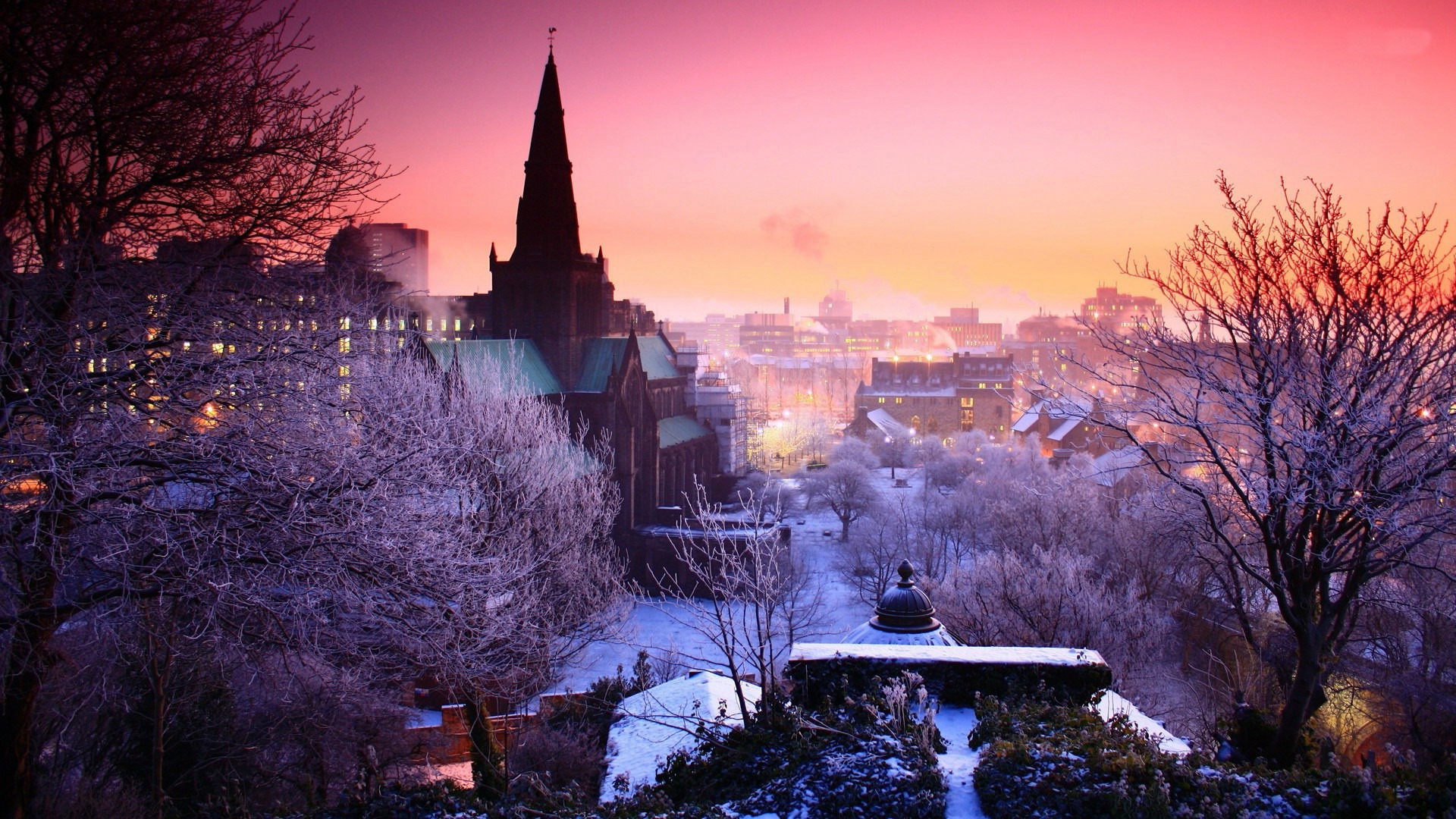 Church at Dusk-Cities Architectural Landscape