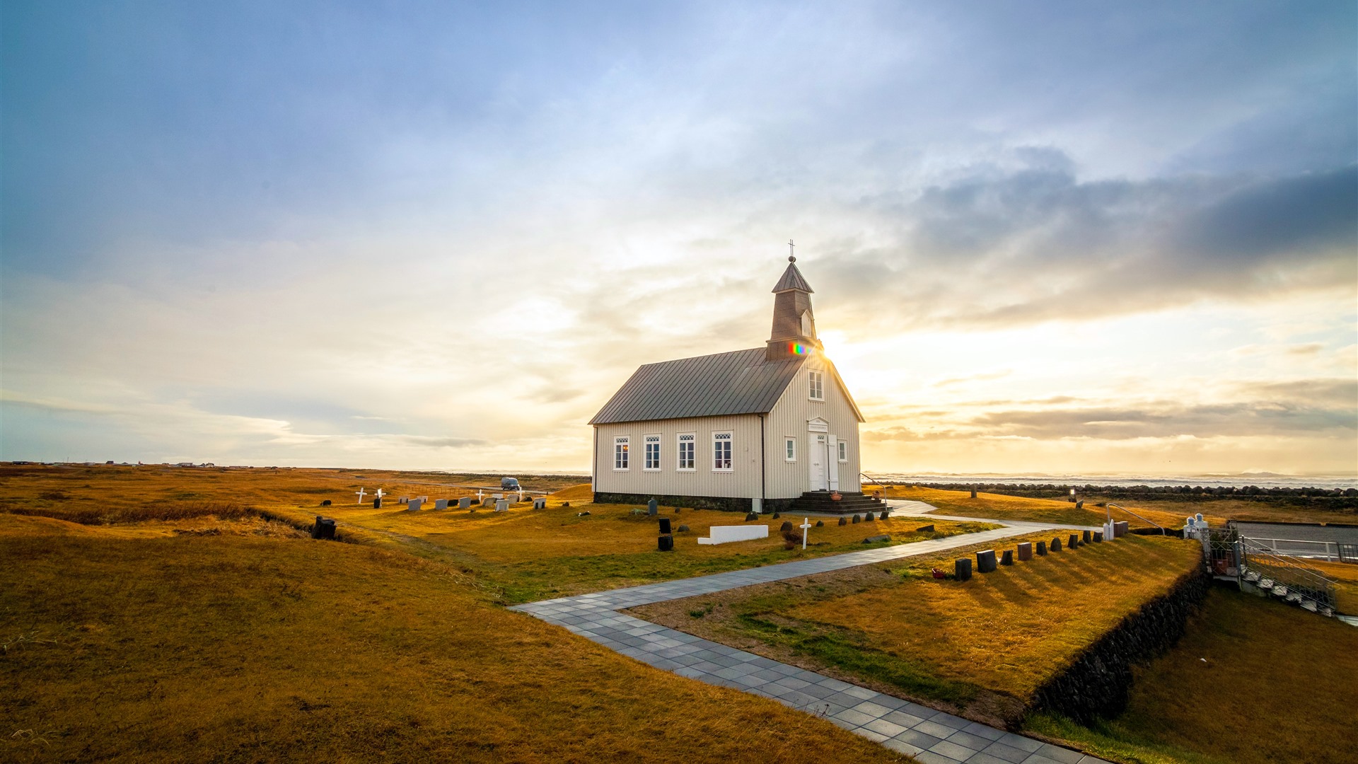  Plains Sunset Sunlight Church Iceland