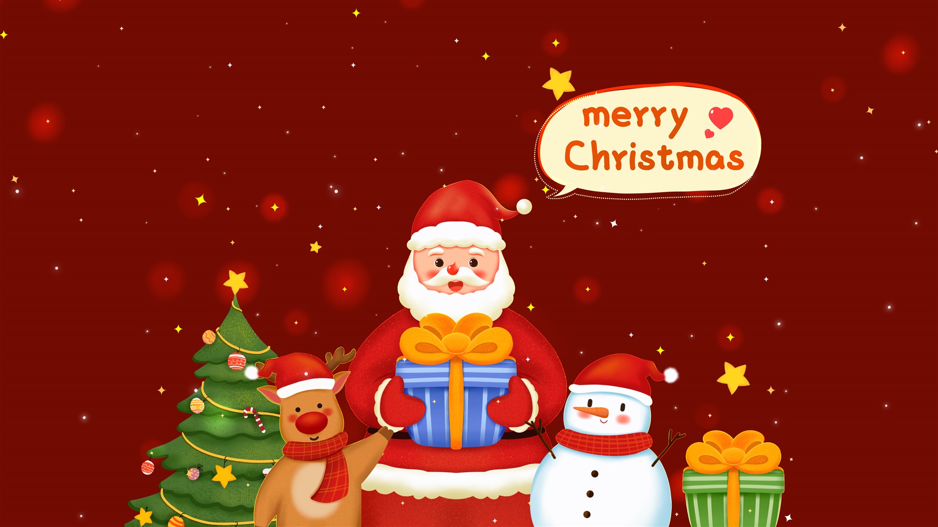 Merry Christmas illustration Design Wallpaper 1920x1080