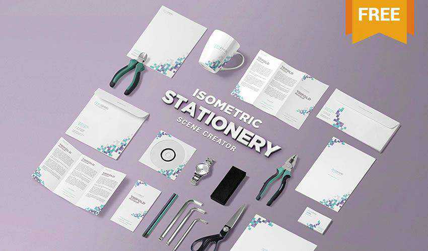 Free Isometric Stationery PSD Scene Creator