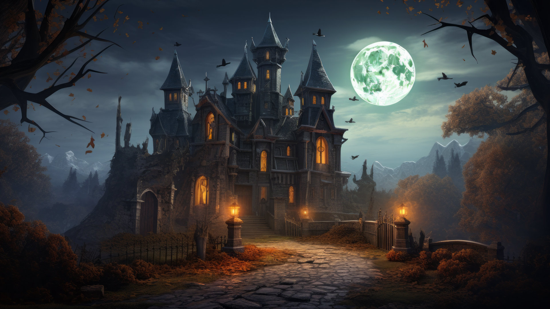 Halloween Landscape Gothic Architecture Wallpaper