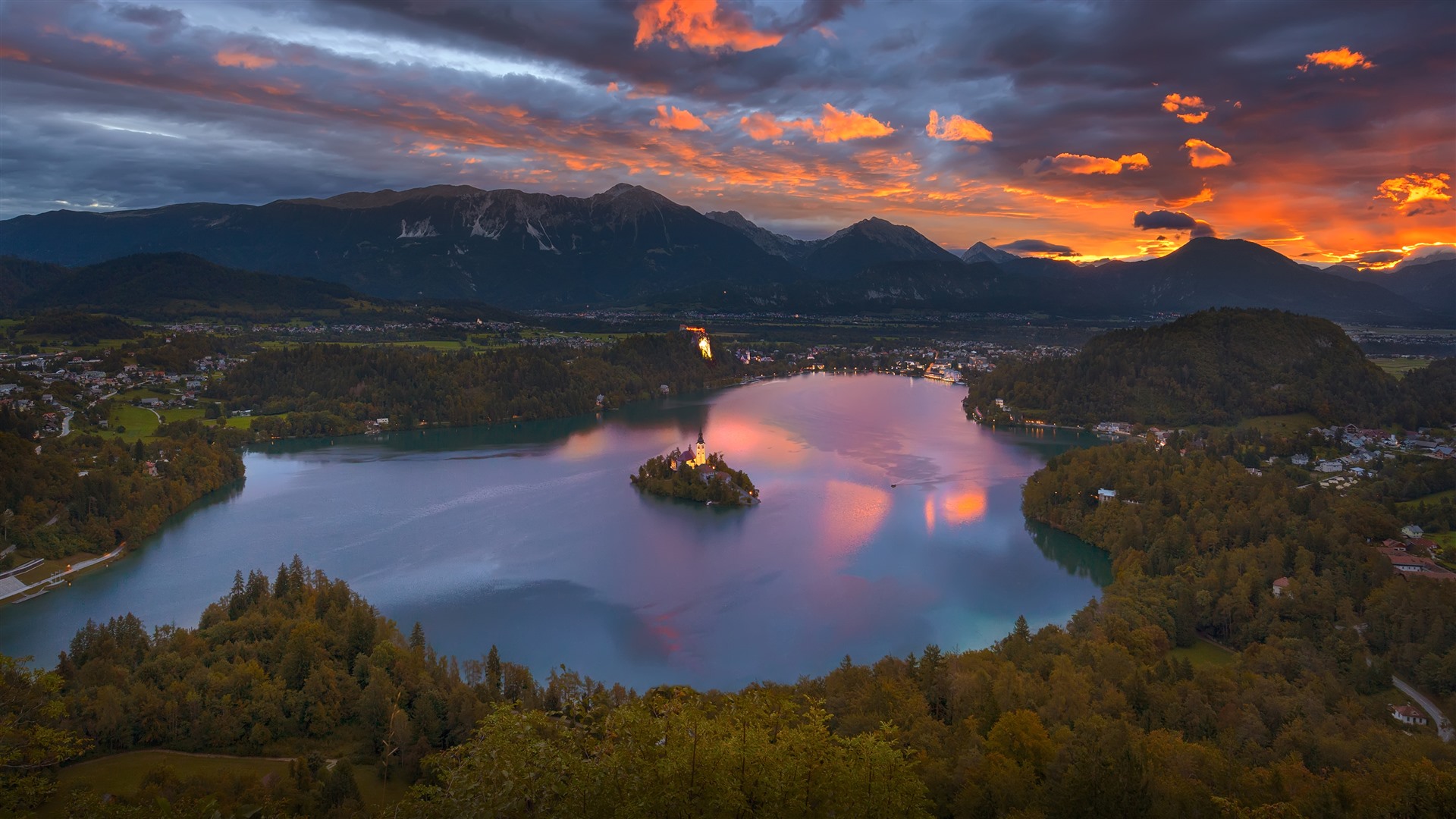 Lake Bled Osojnica Sunrise Slovenia Bing HD Wallpaper 1920x1080