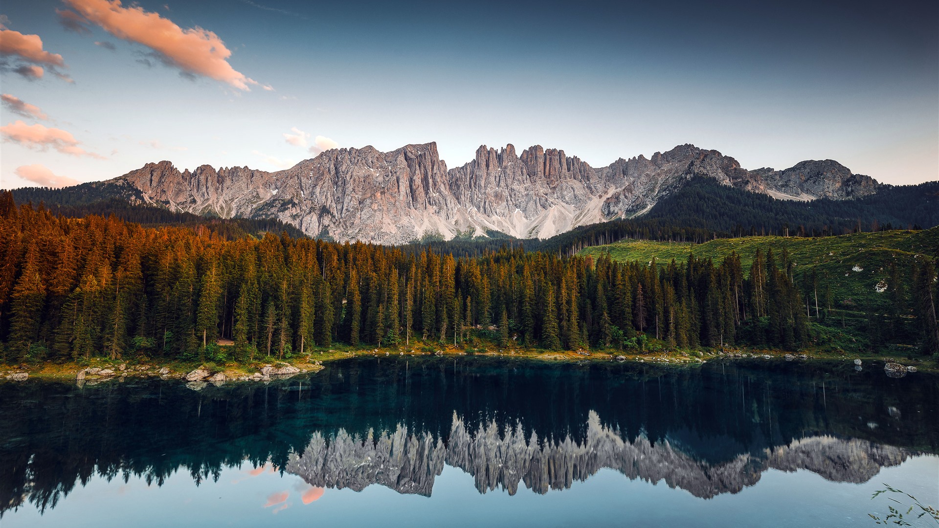 Sunset Carezza Lake Jungle Dolomites Italy Picture