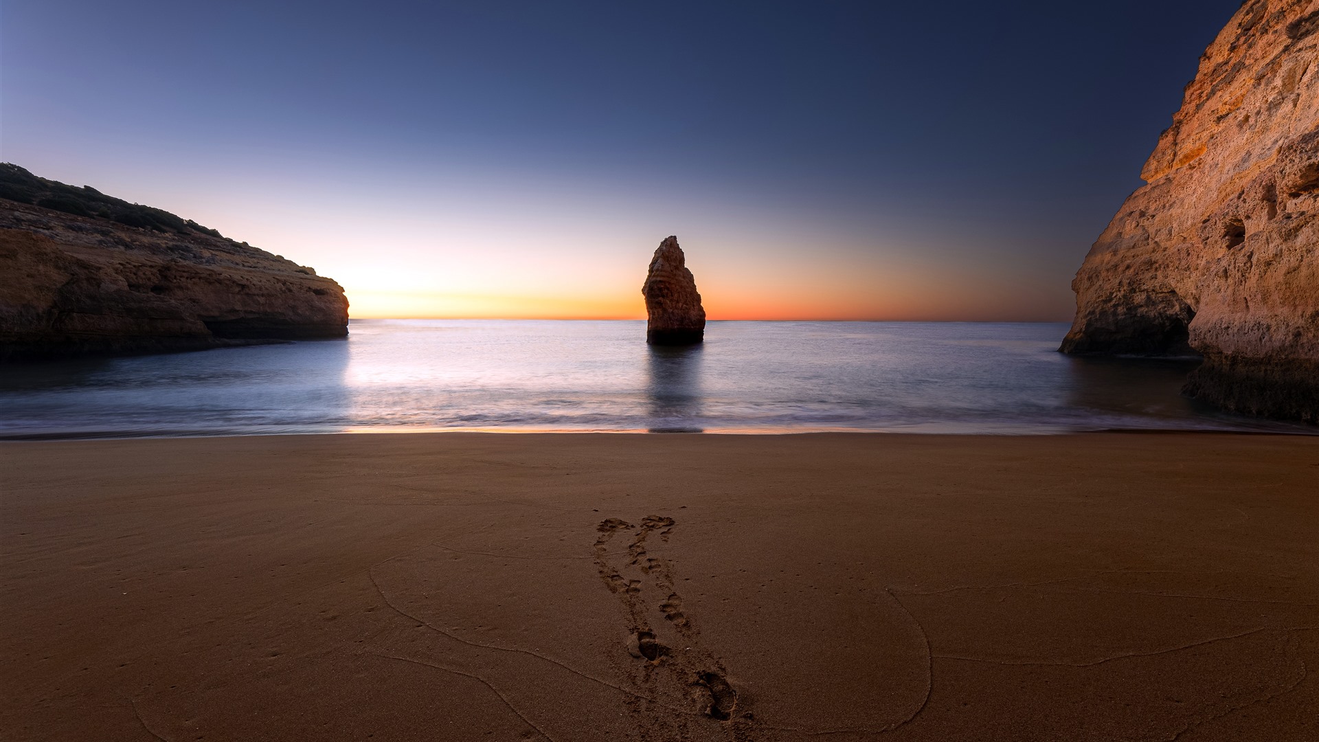 Sunset Rock Sand Beaches Carvoeiro Portugal Background HD 1080p
